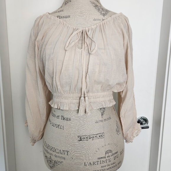 Spell Harmony Crochet Crop Peasant Blouse - Picture 2 of 15